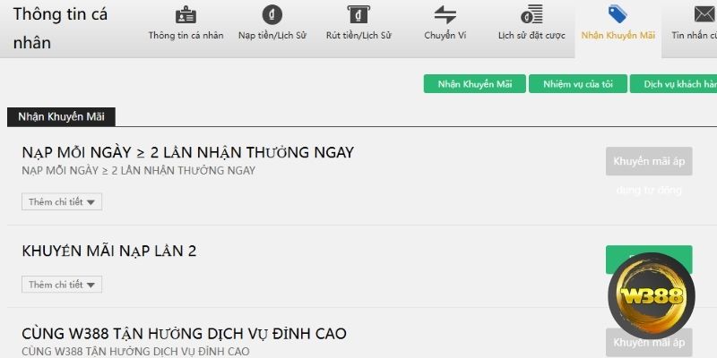 nạp tiền W388